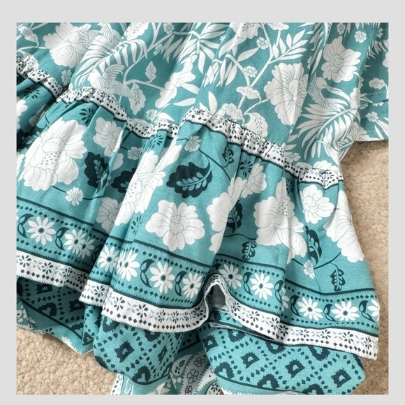 NWT Walker & Wade Zoey Dress Lagoon Print Turquoise Short Sleeve Shirred Waist - Picture 12 of 16